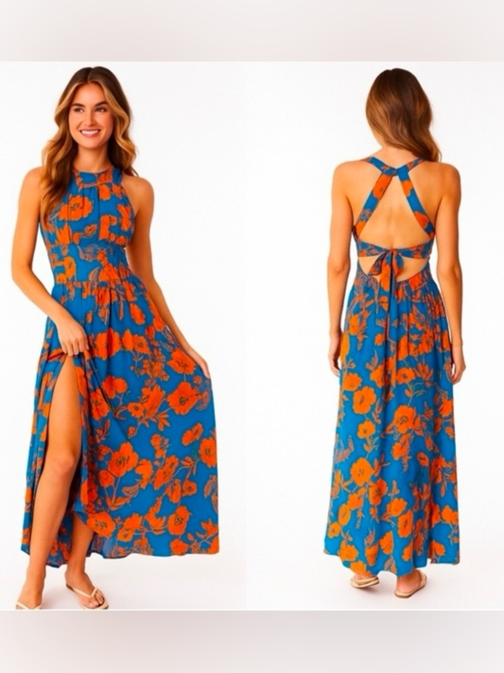 Abel the Label Charlotte Floral Halter Maxi Dress XS